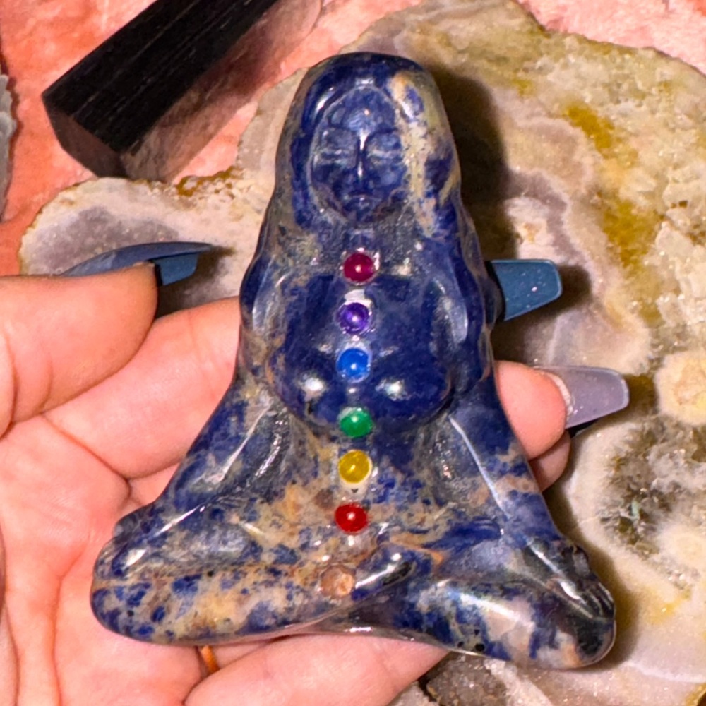 Sodalite chakra yoga pose crystal